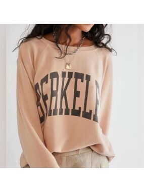 Free People Retrobrand BERKELEY Oversized Distressed Sweatshirt SZ XL Tan